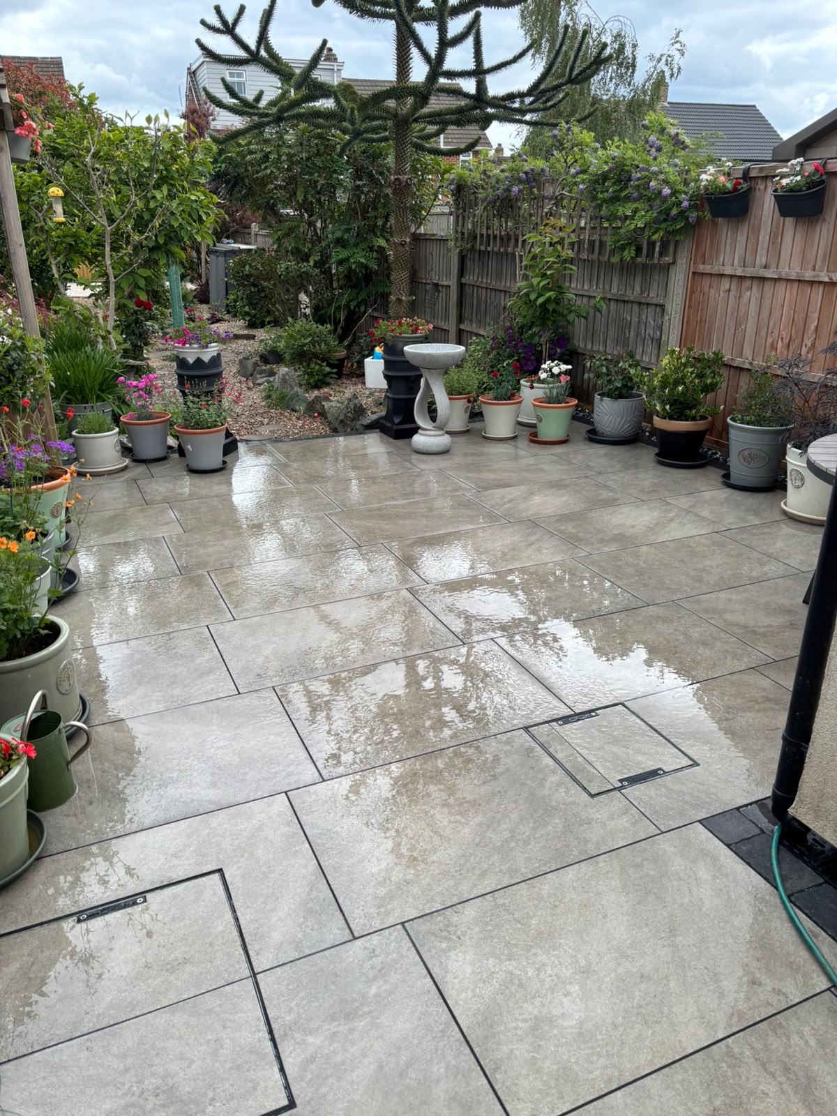 New paving slabs installed in a rear garden