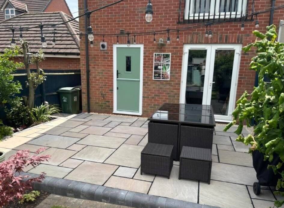 Rear garden with professionally installed patio paving