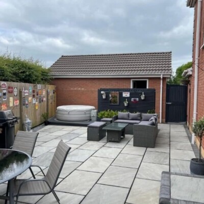 Freshly laid paving creating a practical outdoor area