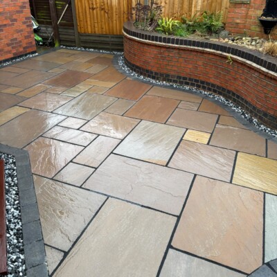 Newly installed paving in a residential garden