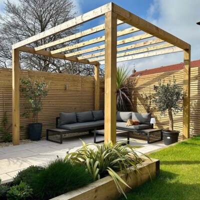 Outdoor patio area with contemporary garden landscaping